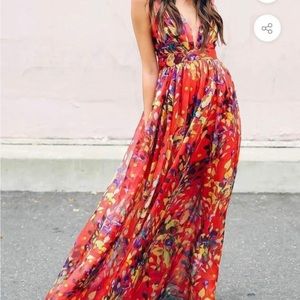 Floral V Neck Sleeveless Maxi Dress